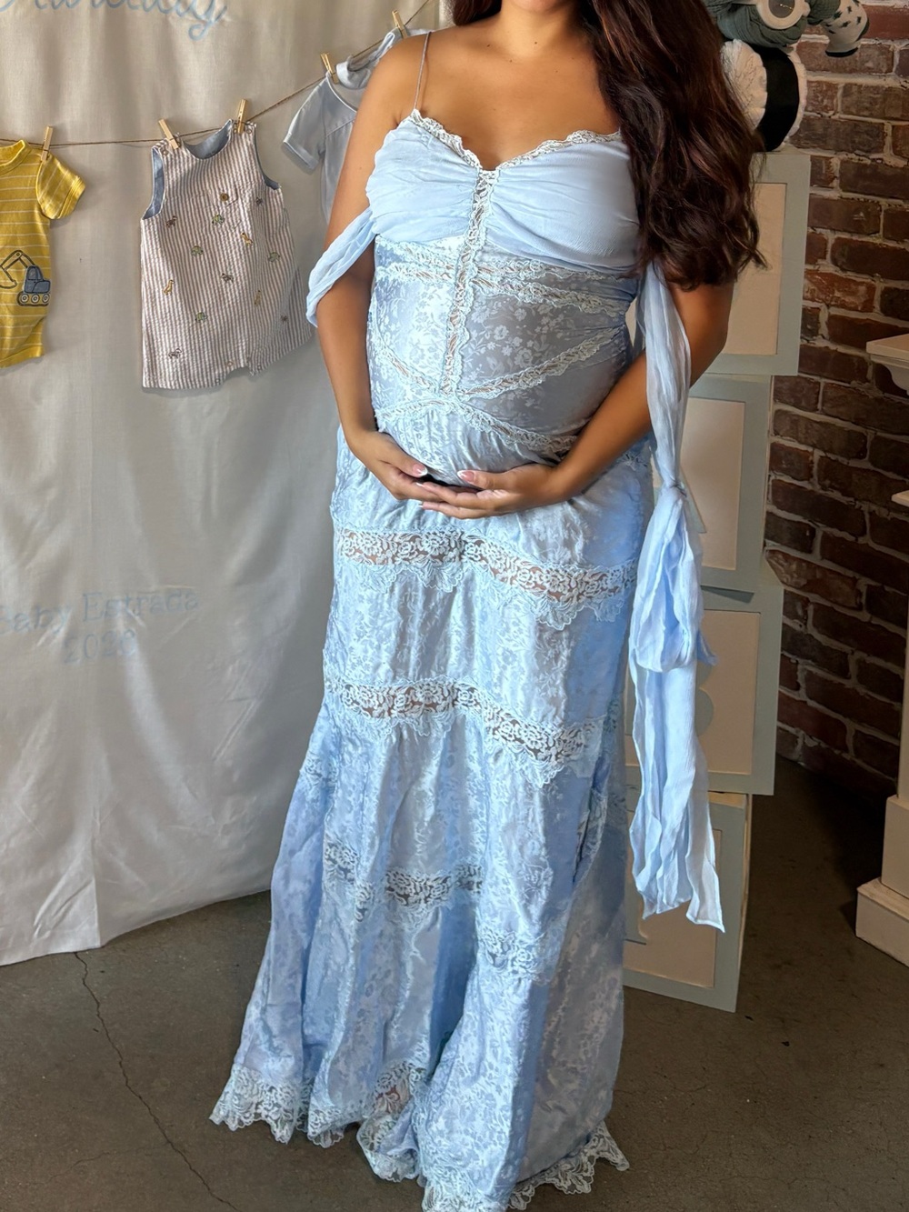 For Love and Lemons Rita Lace Gown, Blue, Size L - Picture 1 of 4